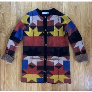 Anthropologie Sparrow Women's Small Geometric Lambs Wool Cardigan Sweater